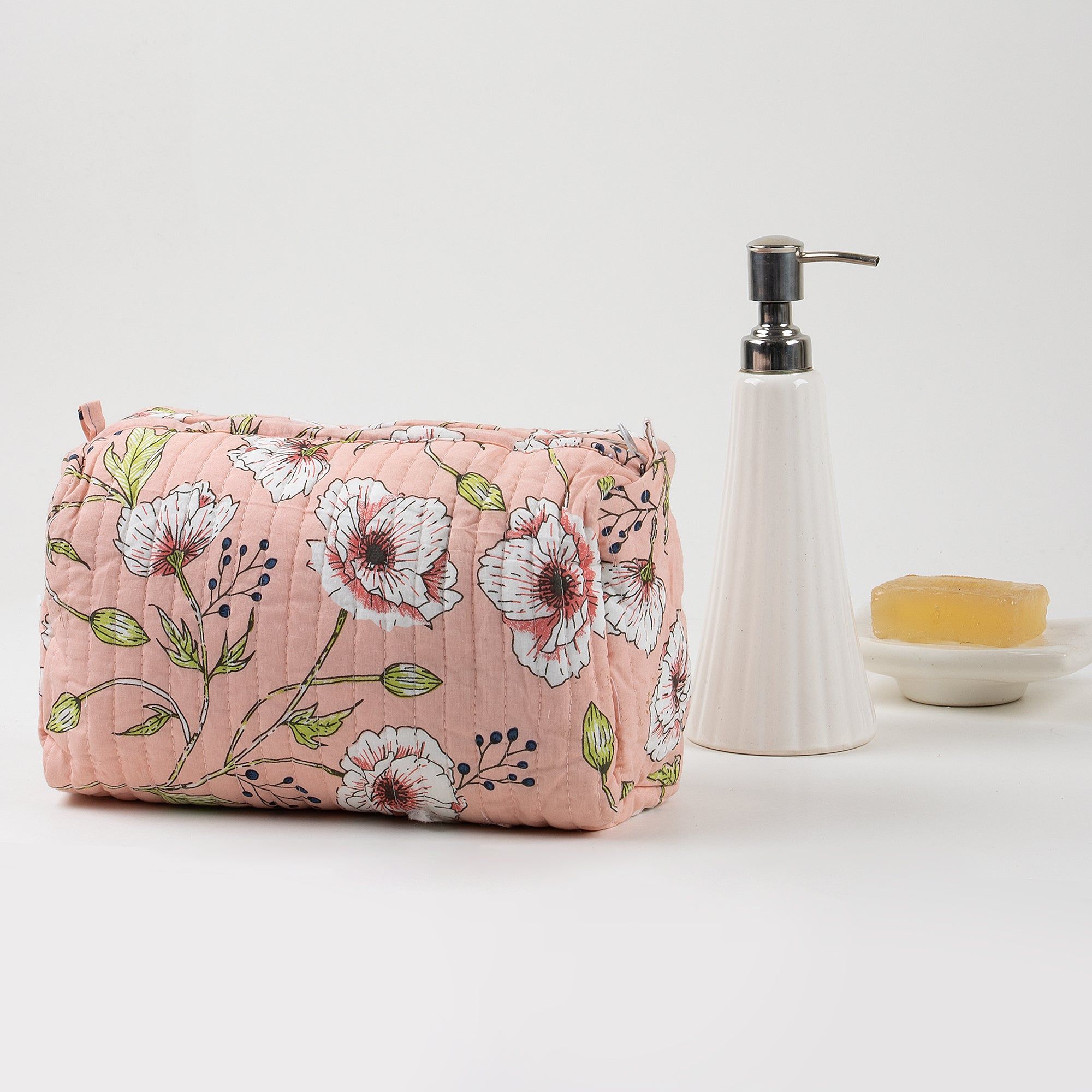 Block Print Lightweight Makeup Pouch and Travel Toiletry Bag